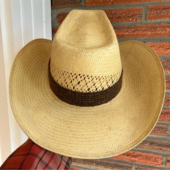 Vintage Stetson Roadrunner Bryantcote Straw Cowboy Hat Size 7 1/8 - Picture 4 of 11